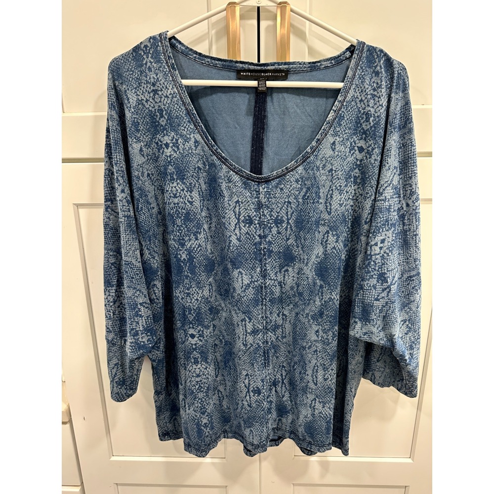 White House Black Market Women's Snakeskin Print Denim Look‎ Blouse Top XL